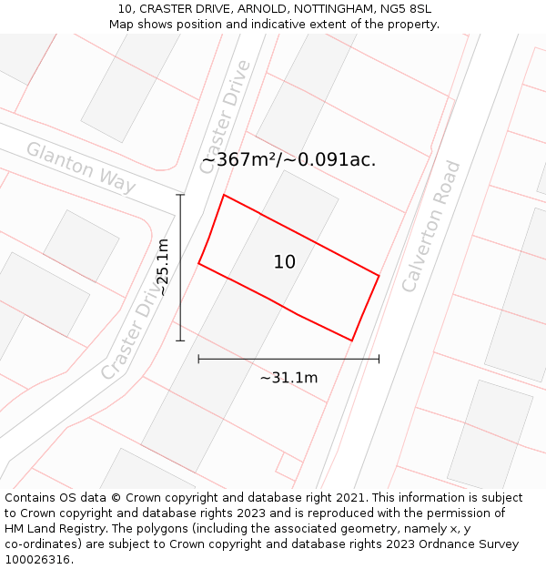 10, CRASTER DRIVE, ARNOLD, NOTTINGHAM, NG5 8SL: Plot and title map