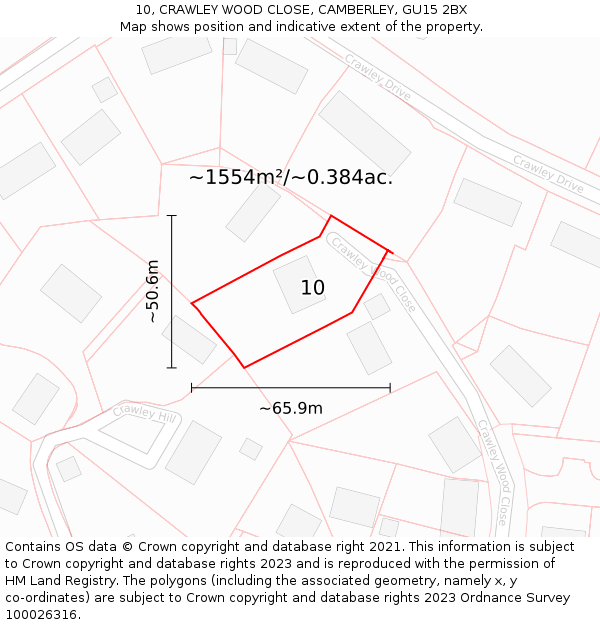 10, CRAWLEY WOOD CLOSE, CAMBERLEY, GU15 2BX: Plot and title map