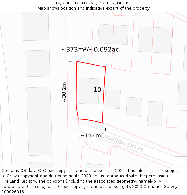 10, CREDITON DRIVE, BOLTON, BL2 6LF: Plot and title map