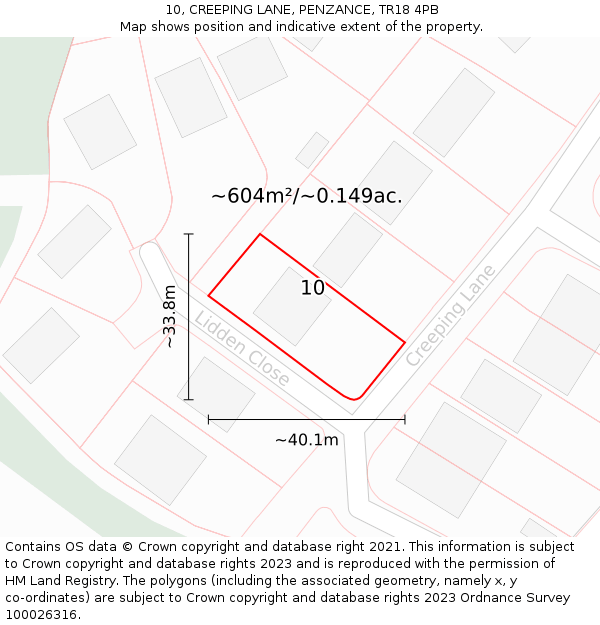 10, CREEPING LANE, PENZANCE, TR18 4PB: Plot and title map