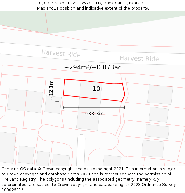 10, CRESSIDA CHASE, WARFIELD, BRACKNELL, RG42 3UD: Plot and title map