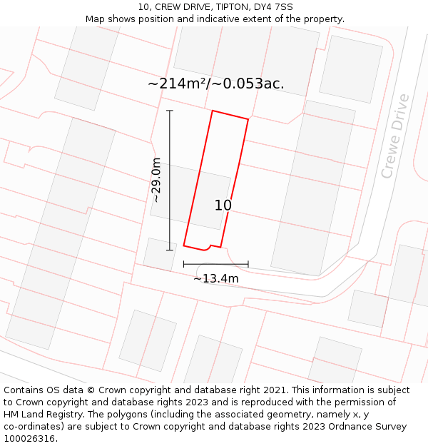 10, CREW DRIVE, TIPTON, DY4 7SS: Plot and title map