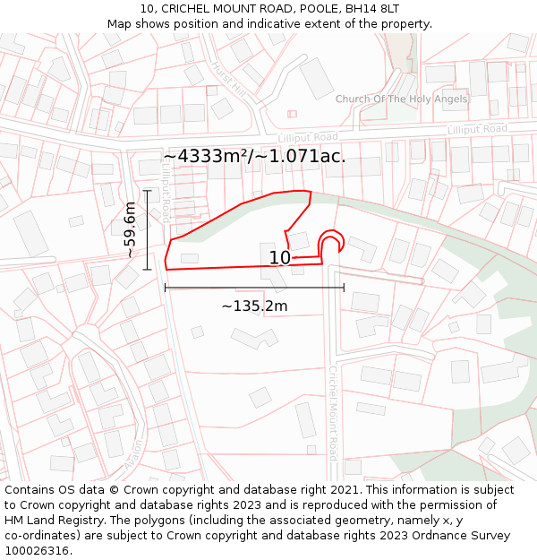 10, CRICHEL MOUNT ROAD, POOLE, BH14 8LT: Plot and title map