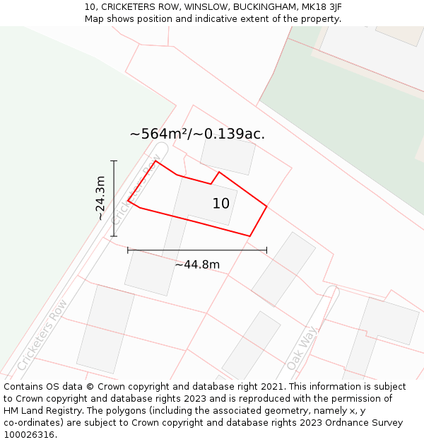 10, CRICKETERS ROW, WINSLOW, BUCKINGHAM, MK18 3JF: Plot and title map