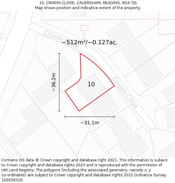 10, CRISPIN CLOSE, CAVERSHAM, READING, RG4 7JS: Plot and title map