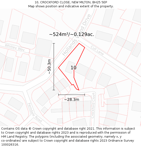 10, CROCKFORD CLOSE, NEW MILTON, BH25 5EP: Plot and title map