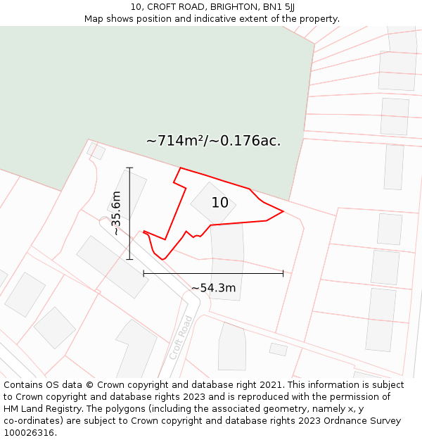 10, CROFT ROAD, BRIGHTON, BN1 5JJ: Plot and title map