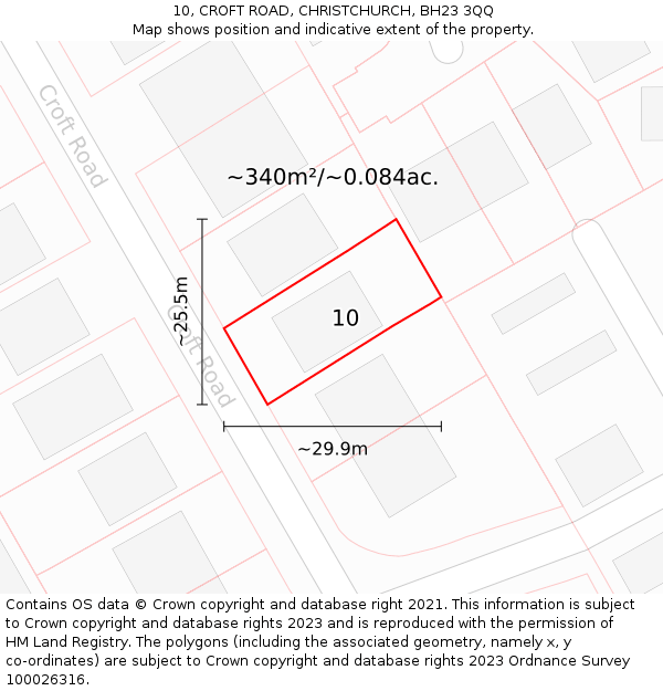 10, CROFT ROAD, CHRISTCHURCH, BH23 3QQ: Plot and title map