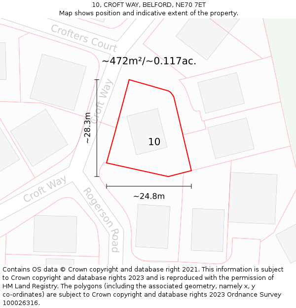 10, CROFT WAY, BELFORD, NE70 7ET: Plot and title map