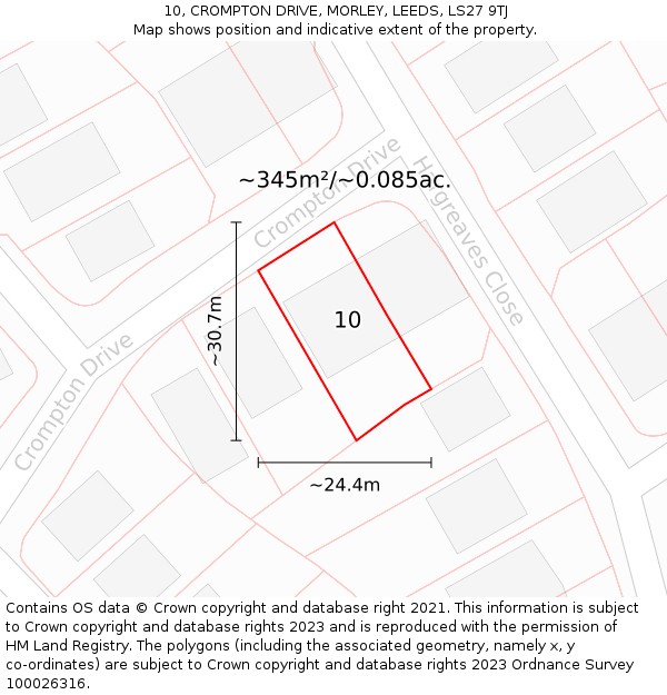 10, CROMPTON DRIVE, MORLEY, LEEDS, LS27 9TJ: Plot and title map