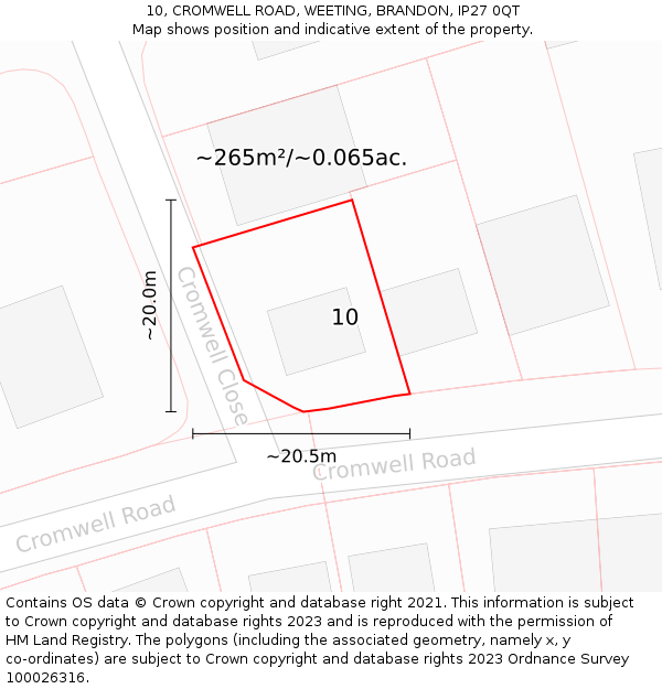10, CROMWELL ROAD, WEETING, BRANDON, IP27 0QT: Plot and title map