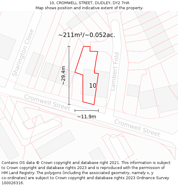 10, CROMWELL STREET, DUDLEY, DY2 7HA: Plot and title map