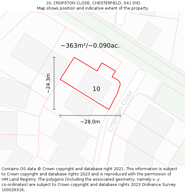 10, CROPSTON CLOSE, CHESTERFIELD, S41 0YD: Plot and title map