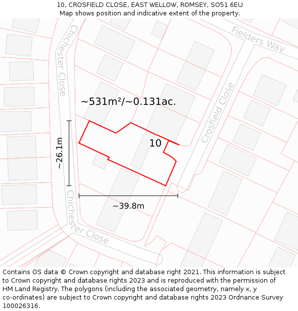 10, CROSFIELD CLOSE, EAST WELLOW, ROMSEY, SO51 6EU: Plot and title map
