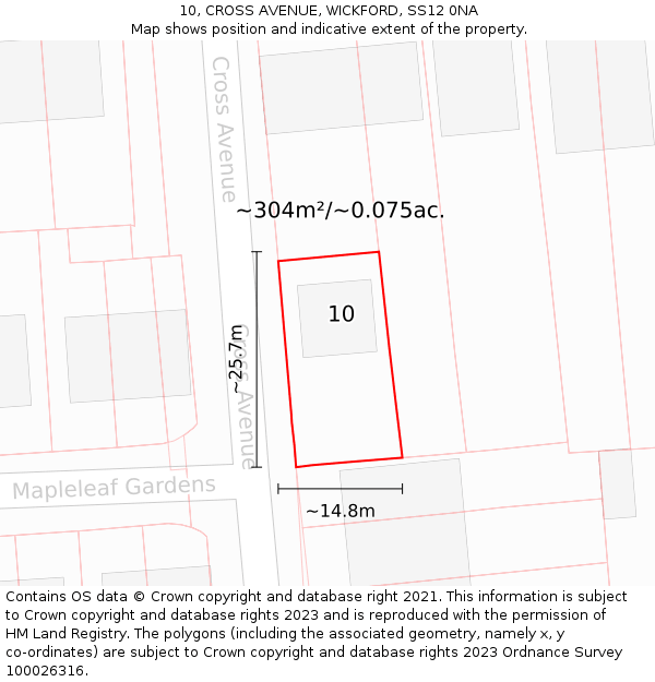 10, CROSS AVENUE, WICKFORD, SS12 0NA: Plot and title map