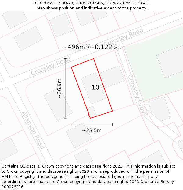 10, CROSSLEY ROAD, RHOS ON SEA, COLWYN BAY, LL28 4HH: Plot and title map