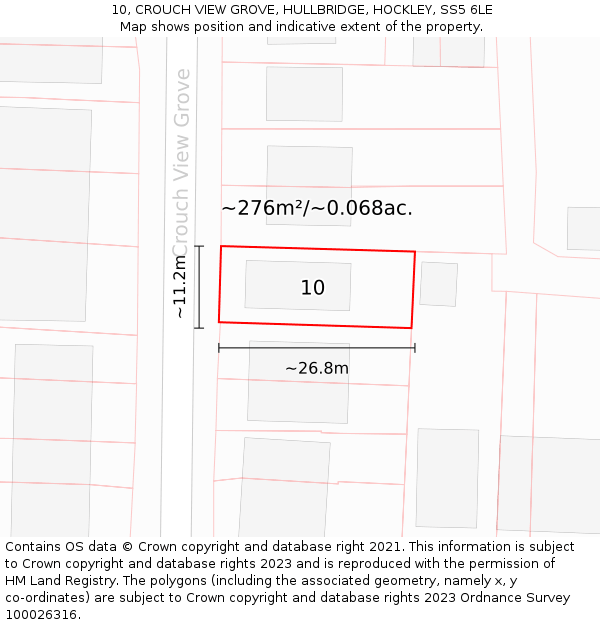 10, CROUCH VIEW GROVE, HULLBRIDGE, HOCKLEY, SS5 6LE: Plot and title map