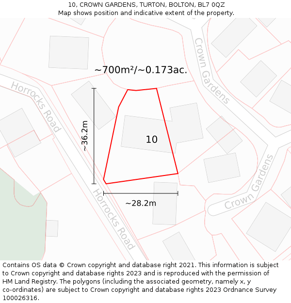 10, CROWN GARDENS, TURTON, BOLTON, BL7 0QZ: Plot and title map