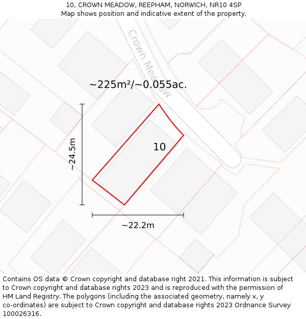 10, CROWN MEADOW, REEPHAM, NORWICH, NR10 4SP: Plot and title map