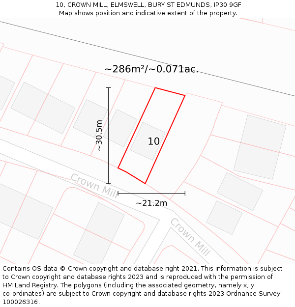 10, CROWN MILL, ELMSWELL, BURY ST EDMUNDS, IP30 9GF: Plot and title map