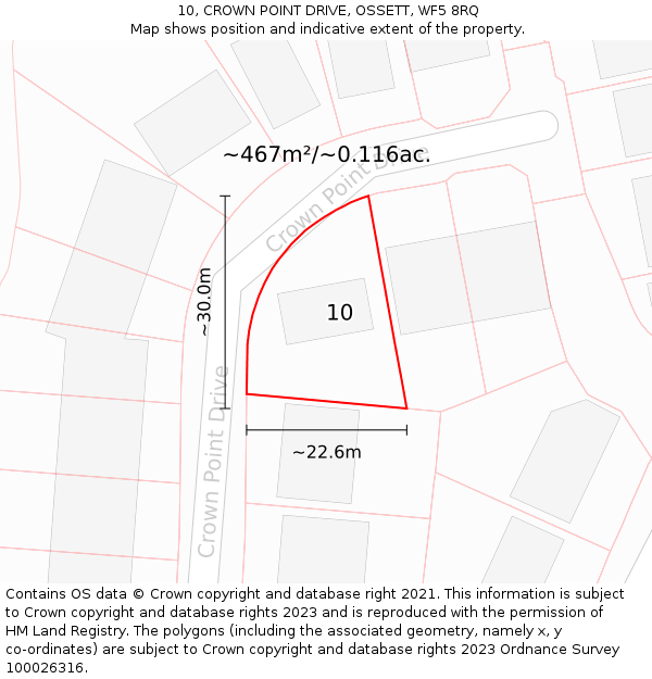 10, CROWN POINT DRIVE, OSSETT, WF5 8RQ: Plot and title map