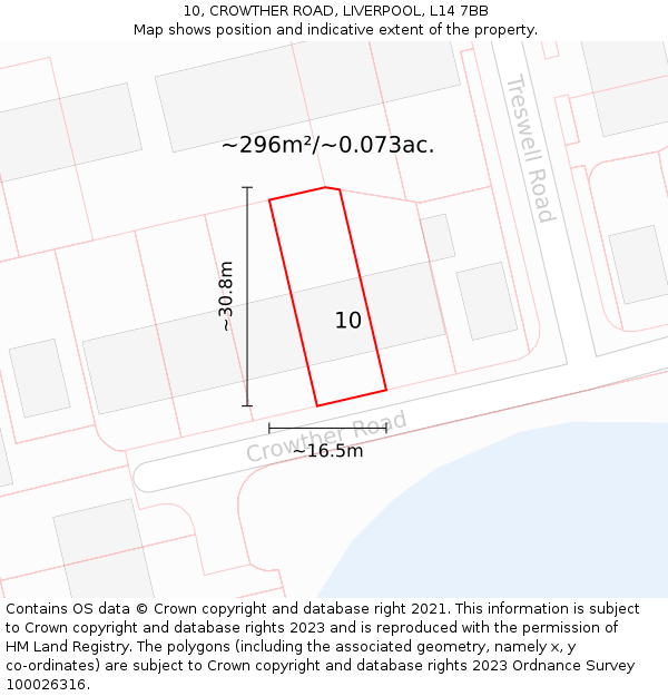 10, CROWTHER ROAD, LIVERPOOL, L14 7BB: Plot and title map