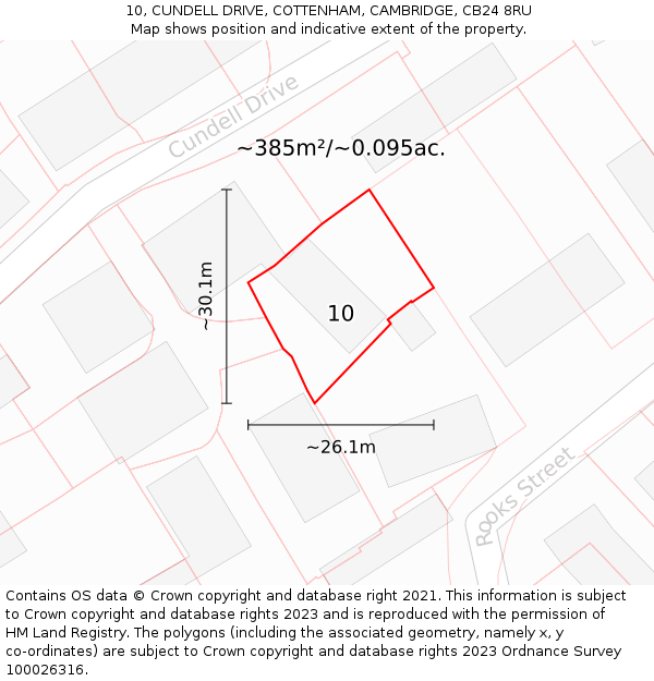 10, CUNDELL DRIVE, COTTENHAM, CAMBRIDGE, CB24 8RU: Plot and title map