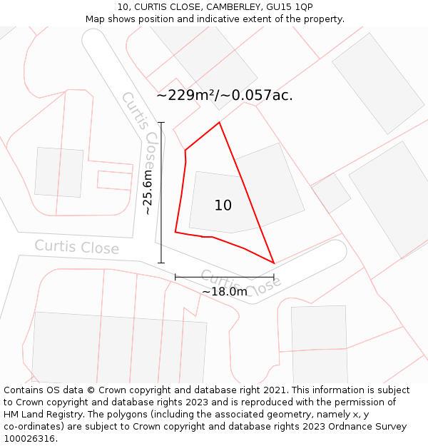 10, CURTIS CLOSE, CAMBERLEY, GU15 1QP: Plot and title map