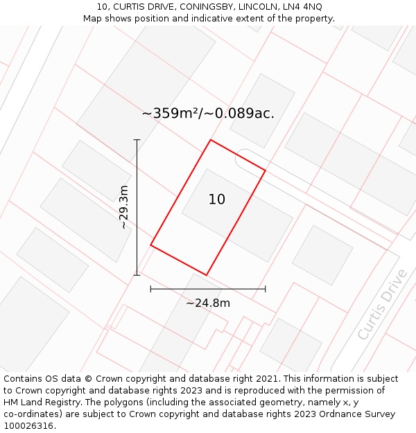 10, CURTIS DRIVE, CONINGSBY, LINCOLN, LN4 4NQ: Plot and title map