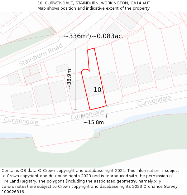 10, CURWENDALE, STAINBURN, WORKINGTON, CA14 4UT: Plot and title map