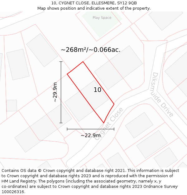 10, CYGNET CLOSE, ELLESMERE, SY12 9QB: Plot and title map