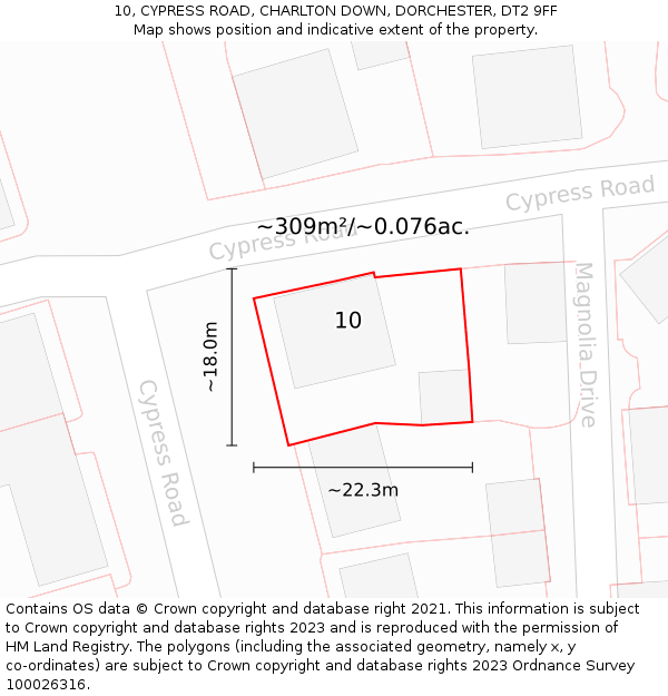 10, CYPRESS ROAD, CHARLTON DOWN, DORCHESTER, DT2 9FF: Plot and title map