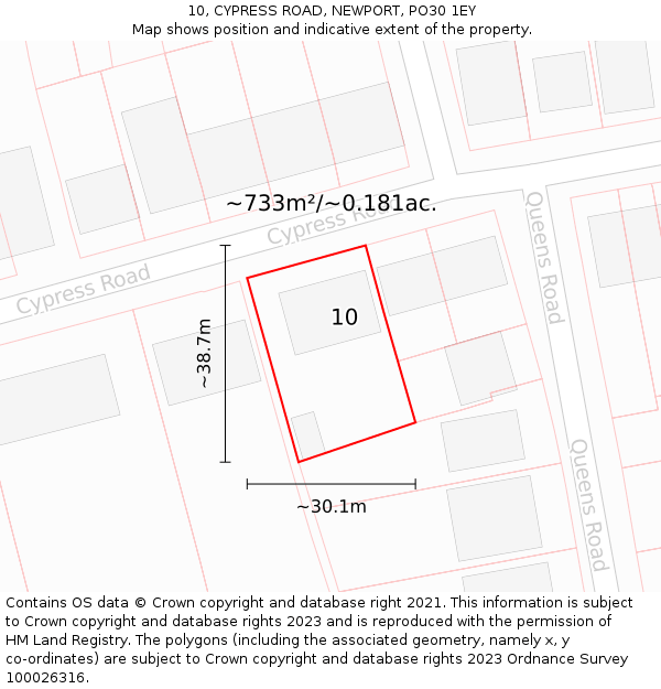 10, CYPRESS ROAD, NEWPORT, PO30 1EY: Plot and title map