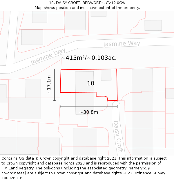 10, DAISY CROFT, BEDWORTH, CV12 0GW: Plot and title map