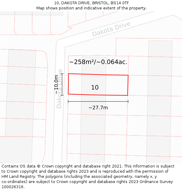 10, DAKOTA DRIVE, BRISTOL, BS14 0TF: Plot and title map