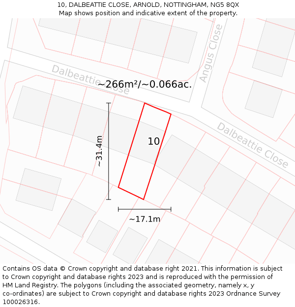 10, DALBEATTIE CLOSE, ARNOLD, NOTTINGHAM, NG5 8QX: Plot and title map