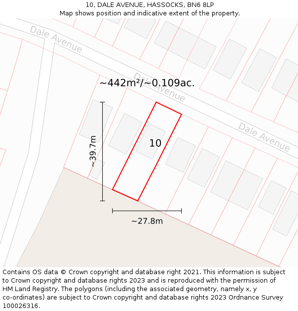 10, DALE AVENUE, HASSOCKS, BN6 8LP: Plot and title map