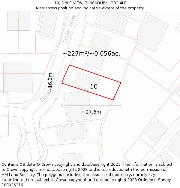 10, DALE VIEW, BLACKBURN, BB2 4LE: Plot and title map