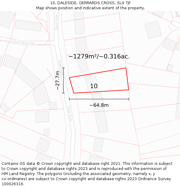 10, DALESIDE, GERRARDS CROSS, SL9 7JF: Plot and title map