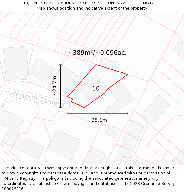 10, DALESTORTH GARDENS, SKEGBY, SUTTON-IN-ASHFIELD, NG17 3FT: Plot and title map