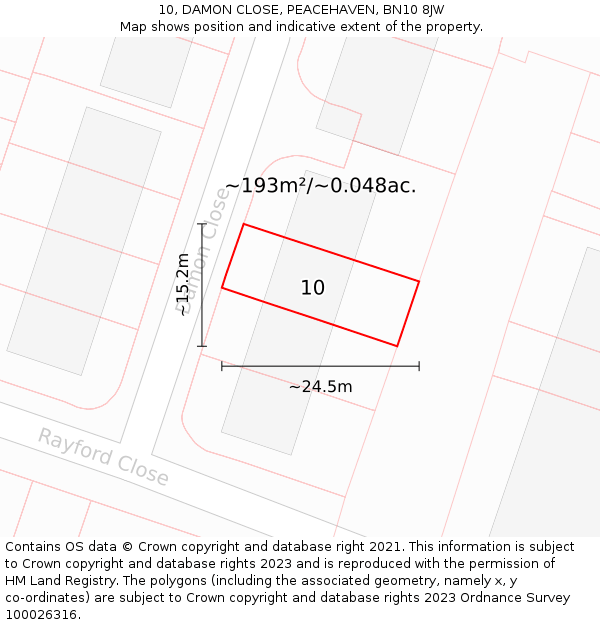 10, DAMON CLOSE, PEACEHAVEN, BN10 8JW: Plot and title map