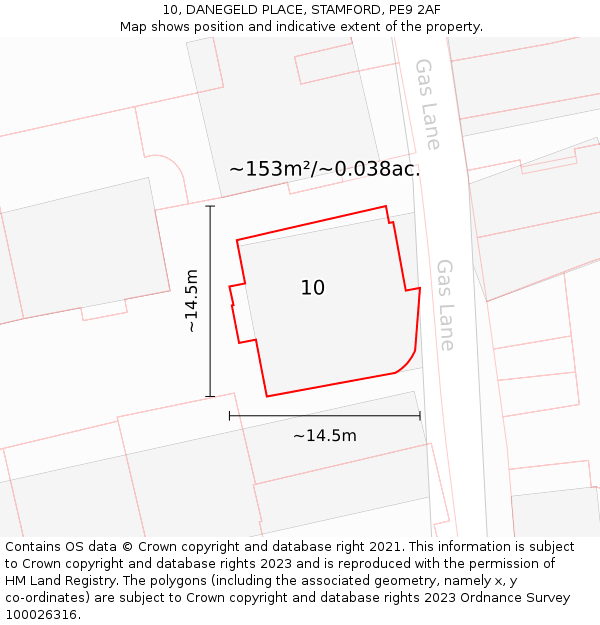 10, DANEGELD PLACE, STAMFORD, PE9 2AF: Plot and title map