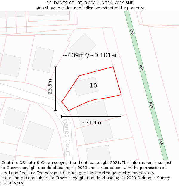 10, DANES COURT, RICCALL, YORK, YO19 6NP: Plot and title map