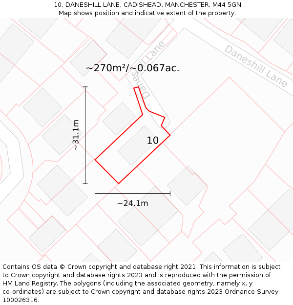 10, DANESHILL LANE, CADISHEAD, MANCHESTER, M44 5GN: Plot and title map