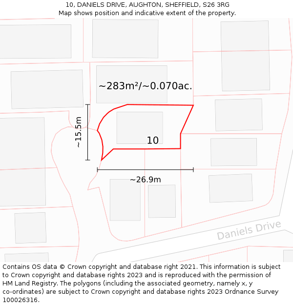 10, DANIELS DRIVE, AUGHTON, SHEFFIELD, S26 3RG: Plot and title map