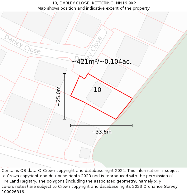 10, DARLEY CLOSE, KETTERING, NN16 9XP: Plot and title map