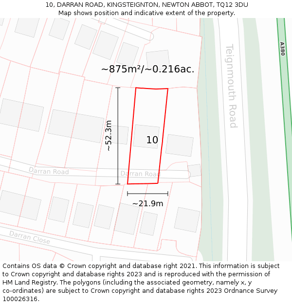 10, DARRAN ROAD, KINGSTEIGNTON, NEWTON ABBOT, TQ12 3DU: Plot and title map