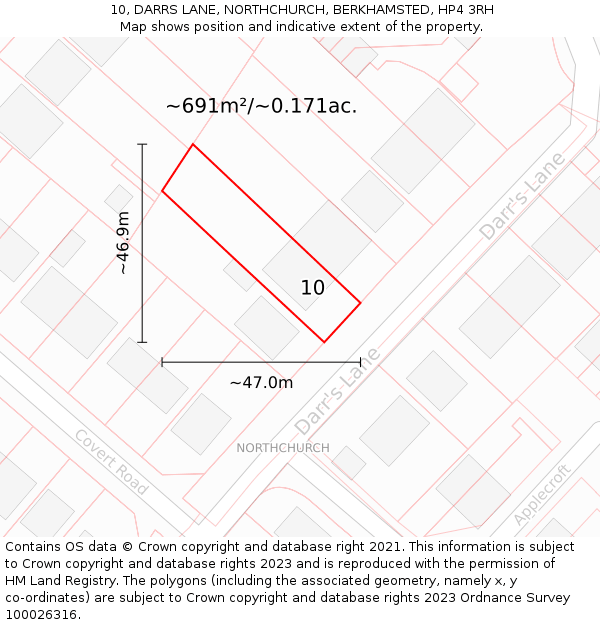 10, DARRS LANE, NORTHCHURCH, BERKHAMSTED, HP4 3RH: Plot and title map