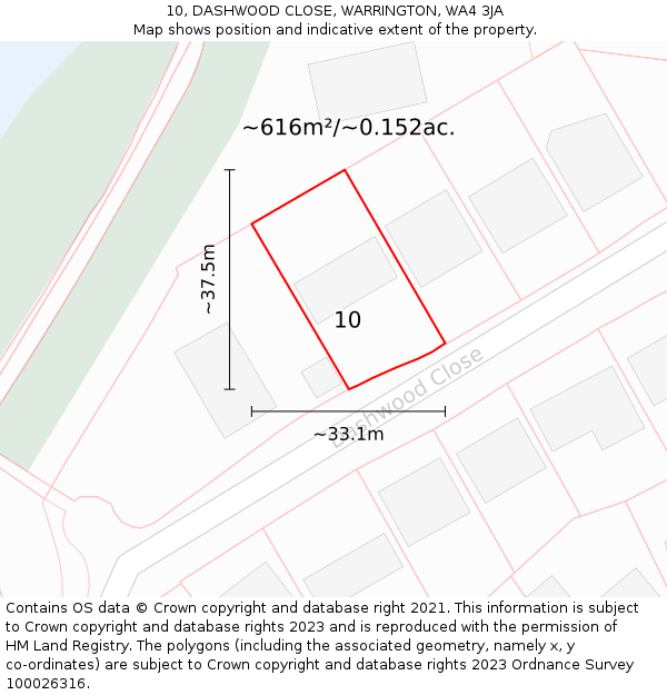 10, DASHWOOD CLOSE, WARRINGTON, WA4 3JA: Plot and title map