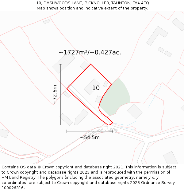 10, DASHWOODS LANE, BICKNOLLER, TAUNTON, TA4 4EQ: Plot and title map